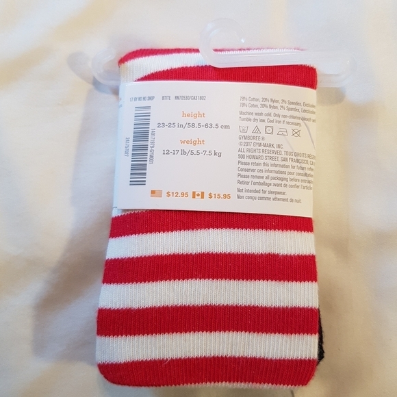 Gymboree girls size 3-6 months Black red & white tights NWT - Picture 2 of 3
